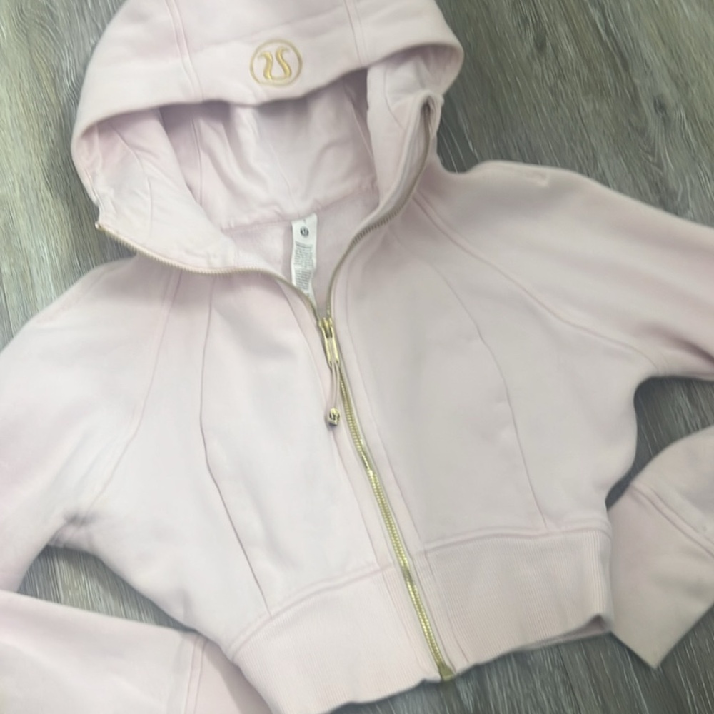 LULULEMON RARE CROPPED FULL ZIP LIGHT PINK AND GOLD